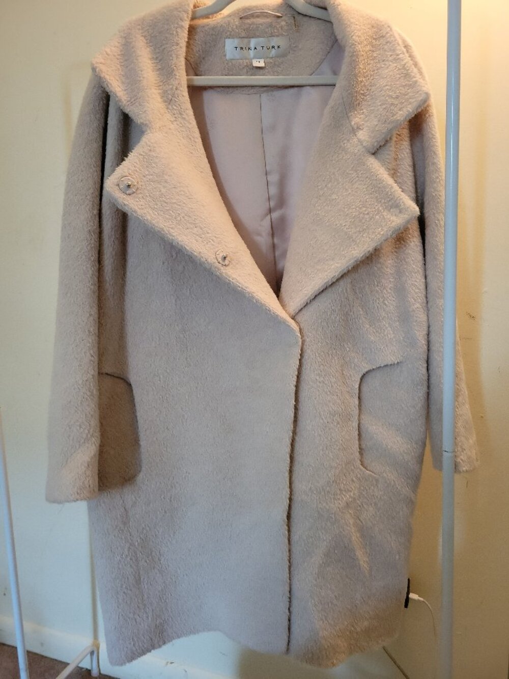 Trina Turk Double Breasted Bouclé Coat - Creamy Beige Size 14